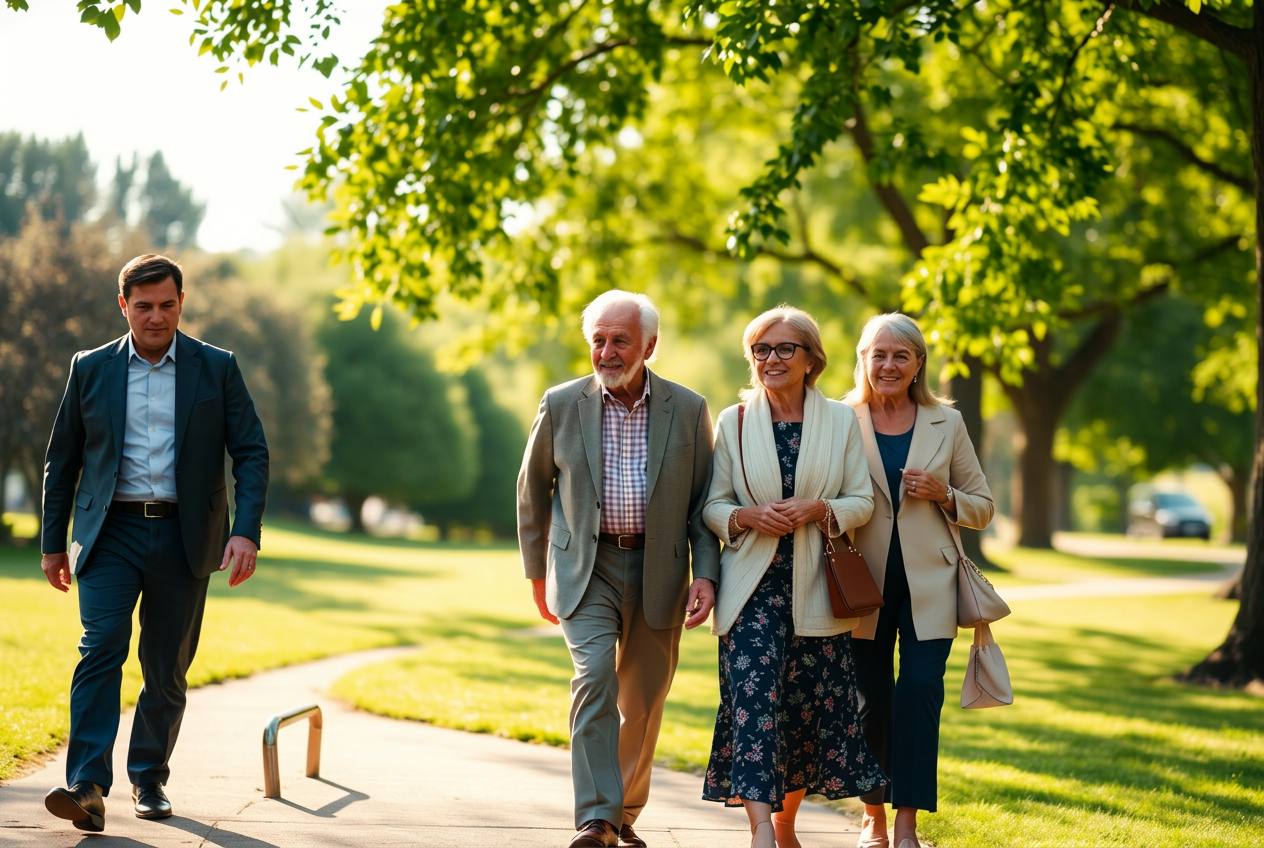 Meerdere generaties van een familie wandelen samen in het park