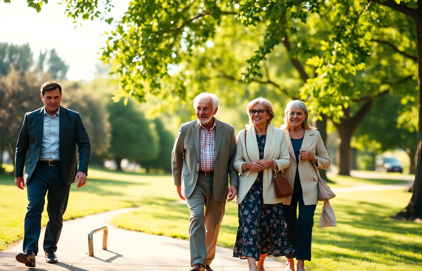 Meerdere generaties van een familie wandelen samen in het park
